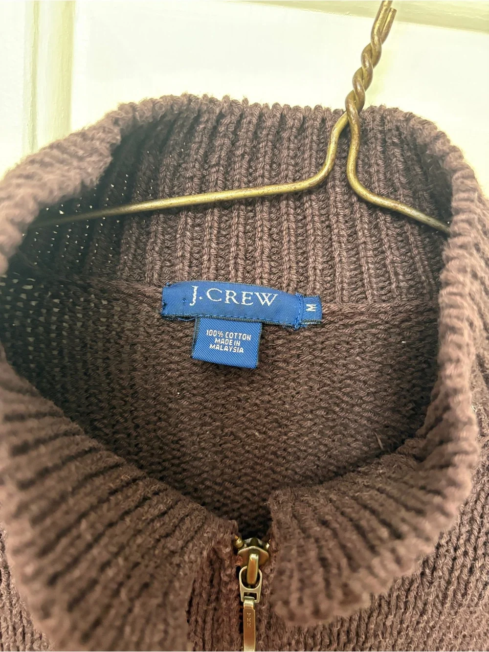 Vintage J. Crew Brown Zip-Up Knit Jacket with Front Pockets